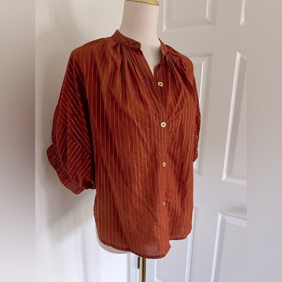 Never A Wallflower Burnt Orange Blouse XS - Picture 2 of 6